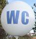 WC Ø 100cm (40inch), Balloon WHITE with blue WC 2-sided 1coloublue printed, balloon spout at the bottom