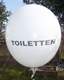 TOILETTEN Ø 100cm (40inch), Balloon WHITE with blue TOILETTEN 2-sided 1coloublue printed, balloon spout at the bottom