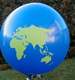 Weltkugel Ø 120cm (40inch),  MR350-21V-WEK01 extra starker Riesen-Motivluftballon BLAU mit Weltkontinente Europa-Asien-Amerika, Afrika Aufdruck in grün, 2seitig 1farbig unterschiedlich bedruckt, Stutzen unten
