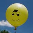 lachendes Gesicht Typ Y09 Ø 120cm (48inch), Balloon YELLOW with black lachendes Gesicht Typ Y09 2-sided 1coloublack printed, balloon spout at the bottom