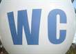 WC Ø 120cm (48inch), Balloon WHITE with blue WC 2-sided 1coloublue printed, balloon spout at the bottom
