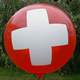 White Cross Ø 40cm (16inch), First Aid Balloon RED with white CROSS 2-sided 1coloured printed, balloon spout at the bottom