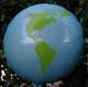 Weltkugel Ø 55cm (22inch),  MR150-21V-WEK01 Riesen-Motivluftballon HELLBLAU mit Weltkontinente Europa-Asien-Amerika, Afrika Aufdruck in grün, 2seitig 1farbig unterschiedlich bedruckt, Stutzen unten