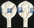 P = PARKEN Ø 55cm (22inch), Balloon WHITE with blue P = PARKEN 3-sided 1colour blue printed, balloon spout at the bottom