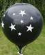 STERNE BALLON Ø 80cm -  SCHWARZ (Sonderfarbe), 5seitig gleich bedruckt MR225-51 Riesen Motivballon  mit Sterne rundum, Ballonstutzen unten